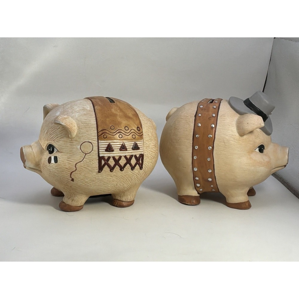 Western‎ Themed Ceramic Piggy Bank  Piggies Rod Pennies Hand Painted - Picture 3 of 7